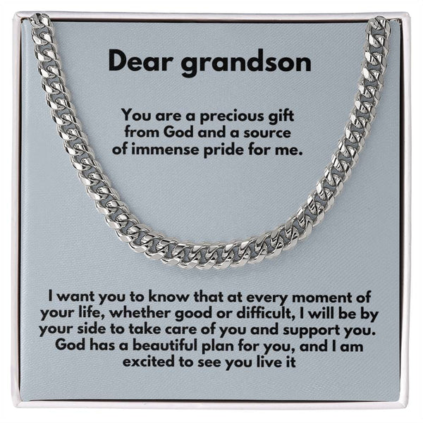 Everlasting Bond: Personalized Grandparent to Grandson Cuban Link Chain Necklace with Heartfelt Message Jewelry/Cubanlink ShineOn Fulfillment