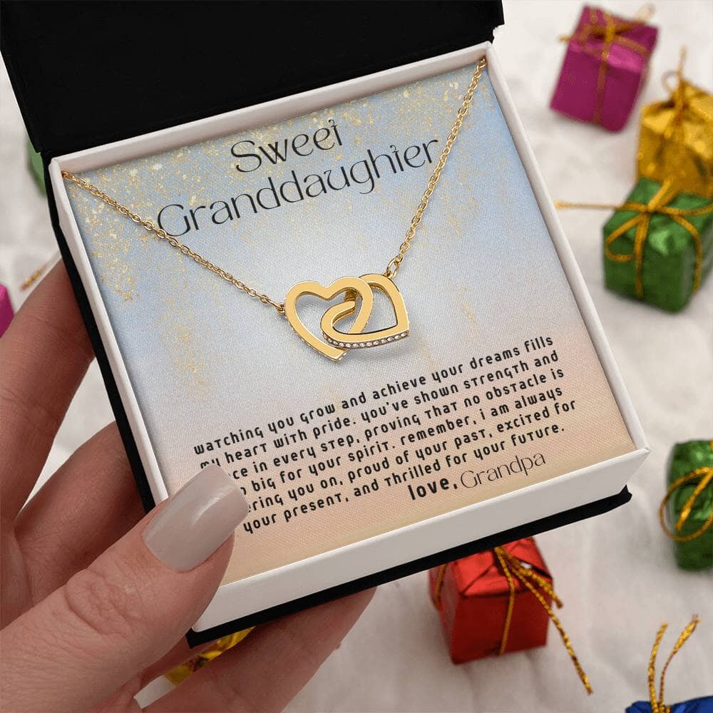 Everlasting Bonds: The Grandparent's Interlocking Hearts Necklace with Personalized Message Jewelry/InterlockingHearts ShineOn Fulfillment 18K Yellow Gold Finish Standard Box 