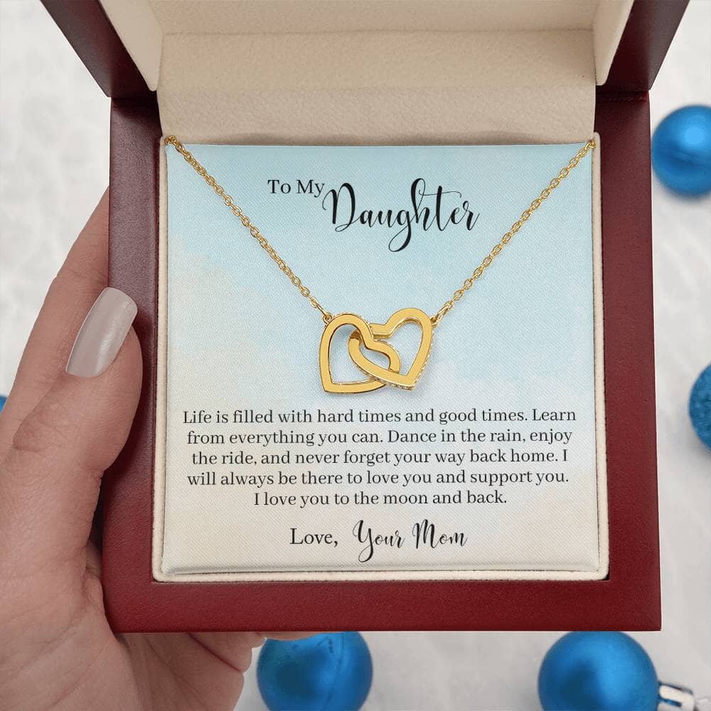 Everlasting Embrace: Interlocking Hearts Necklace with Sentimental Mother to Daughter Message Jewelry/InterlockingHearts ShineOn Fulfillment 18K Yellow Gold Finish Luxury Box 
