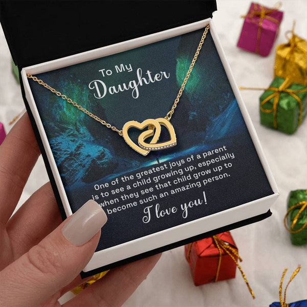 Forever Bond: The Interlocking Hearts Daughter Necklace with Sentimental Message Jewelry/InterlockingHearts ShineOn Fulfillment 18K Yellow Gold Finish Standard Box 