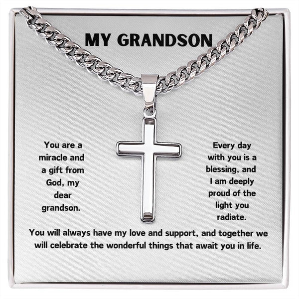 Grandchild's Blessing: Artisan Cross Necklace with Heartfelt Grandparent Message Jewelry/CubanlinkCross ShineOn Fulfillment 