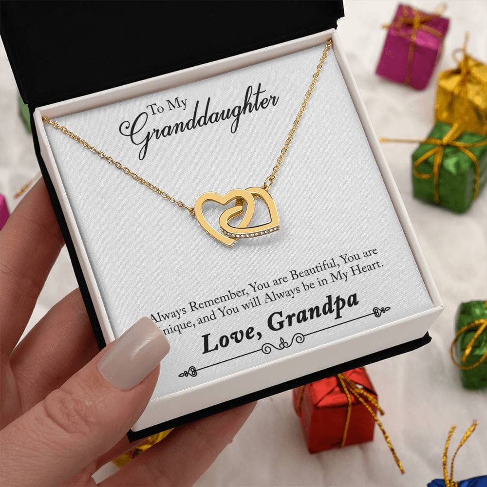 Granddaughter's Eternal Bond Necklace: A Timeless Message of Love from Grandpa Jewelry/InterlockingHearts ShineOn Fulfillment 18K Yellow Gold Finish Standard Box 