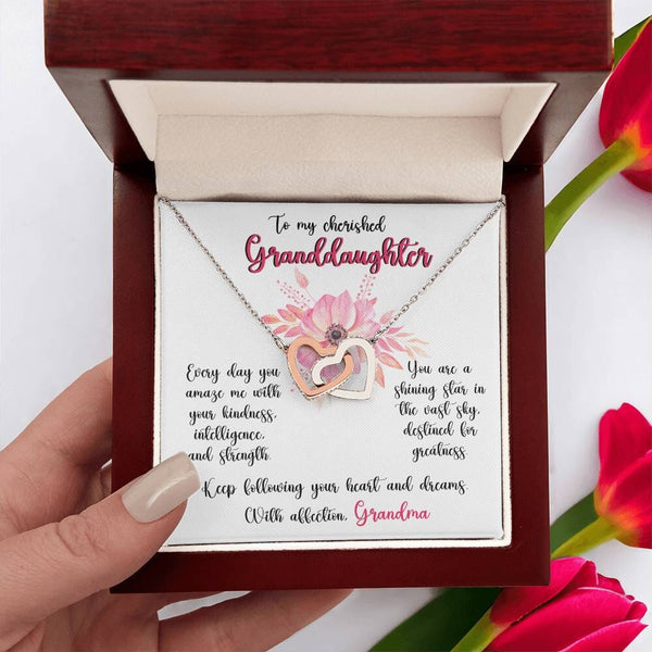 Grandeur of Love: Personalized Interlocking Hearts Necklace Jewelry/InterlockingHearts ShineOn Fulfillment Polished Stainless Steel & Rose Gold Finish Luxury Box 