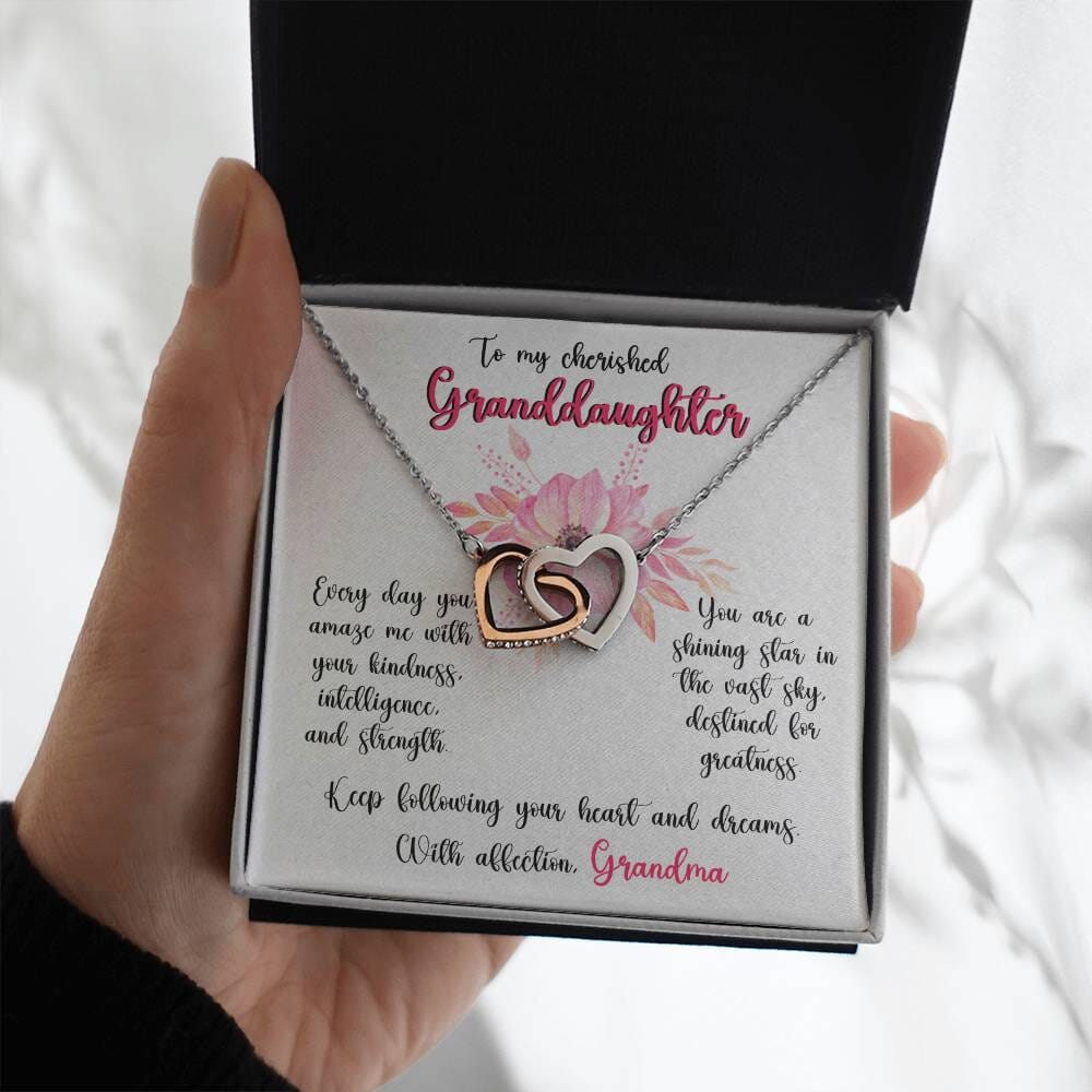 Grandeur of Love: Personalized Interlocking Hearts Necklace Jewelry/InterlockingHearts ShineOn Fulfillment Polished Stainless Steel & Rose Gold Finish Standard Box 