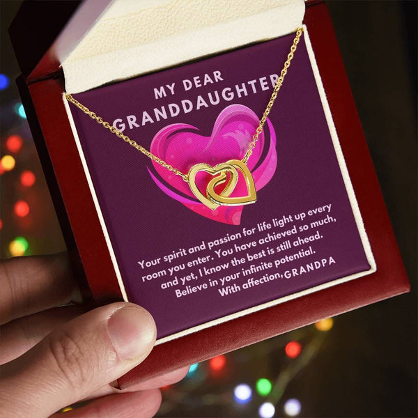 Grandeur of Love: Personalized Interlocking Hearts Necklace with Sentimental Grandparent Message Jewelry/InterlockingHearts ShineOn Fulfillment 18K Yellow Gold Finish Luxury Box