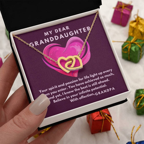 Grandeur of Love: Personalized Interlocking Hearts Necklace with Sentimental Grandparent Message Jewelry/InterlockingHearts ShineOn Fulfillment 18K Yellow Gold Finish Standard Box 