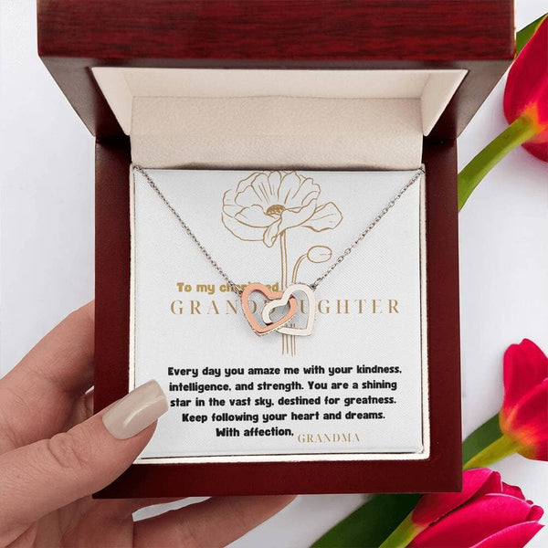 Grandeur of Love: The Interlocking Hearts Necklace - A Personalized Symbol of Grandparental Affection Jewelry/InterlockingHearts ShineOn Fulfillment Polished Stainless Steel & Rose Gold Finish Luxury Box