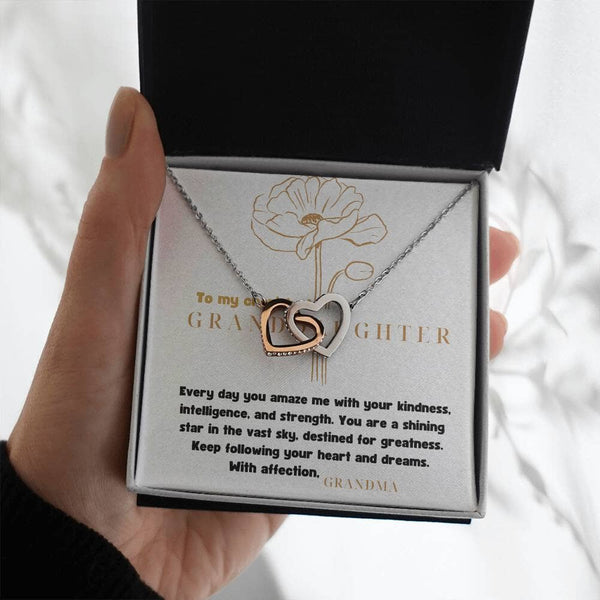 Grandeur of Love: The Interlocking Hearts Necklace - A Personalized Symbol of Grandparental Affection Jewelry/InterlockingHearts ShineOn Fulfillment Polished Stainless Steel & Rose Gold Finish Standard Box 