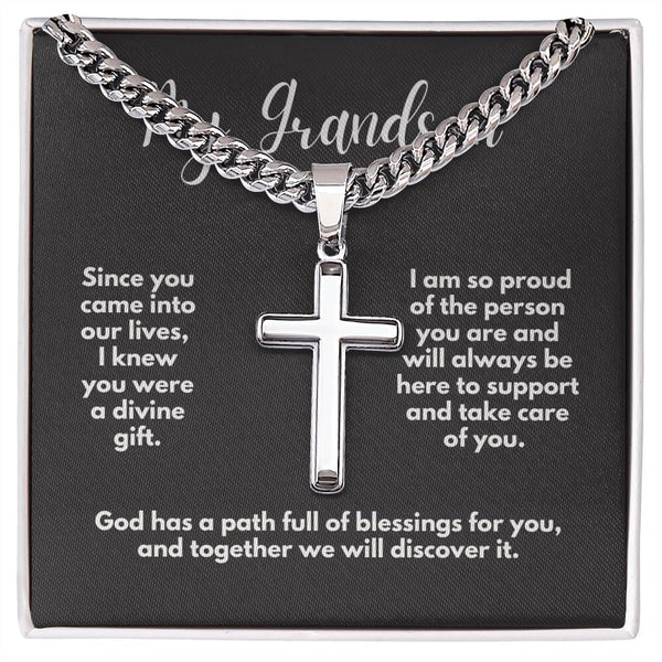 Grandparent's Blessing: Personalized Artisan Cross Necklace with Heartfelt Message Jewelry/CubanlinkCross ShineOn Fulfillment 