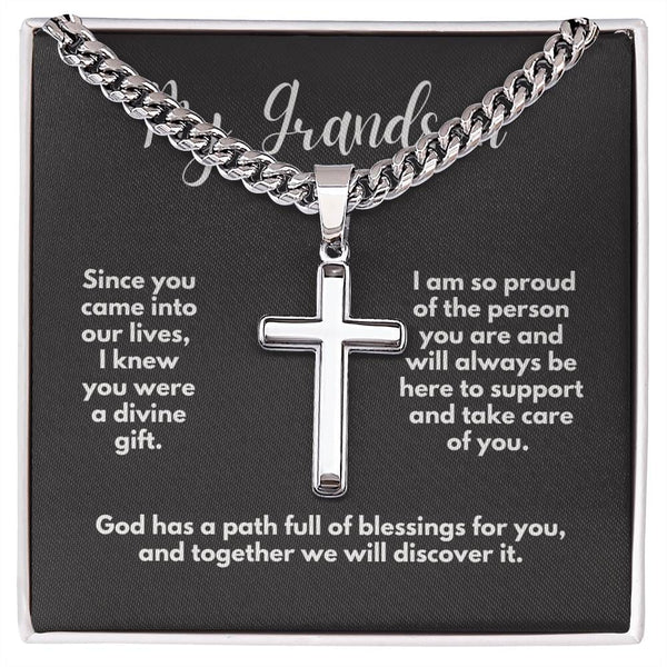 Grandparent's Blessing: Personalized Artisan Cross Necklace with Heartfelt Message Jewelry/CubanlinkCross ShineOn Fulfillment