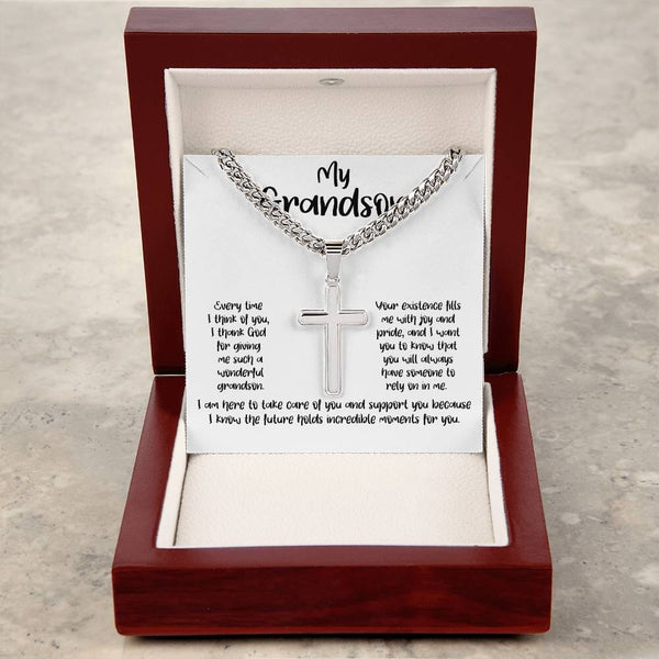 Grandparent's Embrace: Personalized Artisan Cross Necklace with Heartfelt Message Jewelry/CubanlinkCross ShineOn Fulfillment 