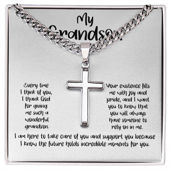 Grandparent's Embrace: Personalized Artisan Cross Necklace with Heartfelt Message Jewelry/CubanlinkCross ShineOn Fulfillment 
