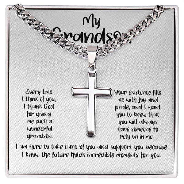 Grandparent's Embrace: Personalized Artisan Cross Necklace with Heartfelt Message Jewelry/CubanlinkCross ShineOn Fulfillment