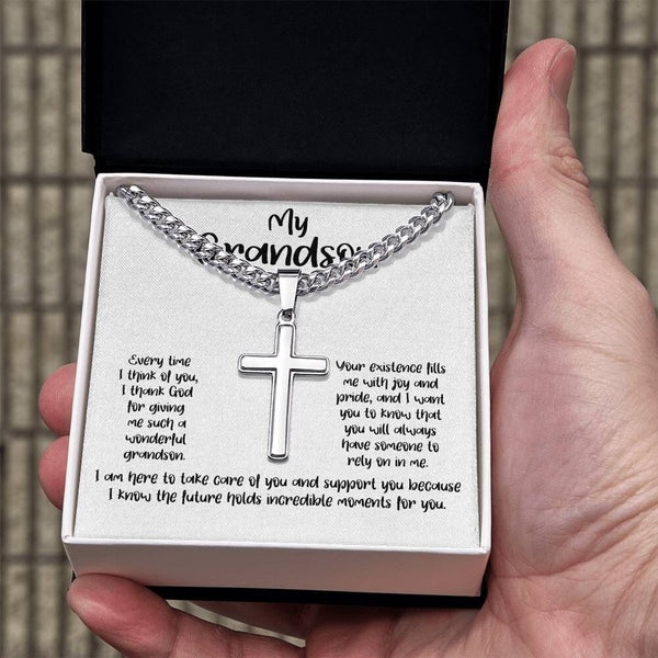 Grandparent's Embrace: Personalized Artisan Cross Necklace with Heartfelt Message Jewelry/CubanlinkCross ShineOn Fulfillment Two Tone Box 