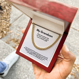 Grandparent's Eternal Love Necklace: A Personalized Cuban Link Chain with Heartfelt Message Jewelry/Cubanlink ShineOn Fulfillment 14K Yellow Gold Finish Luxury Box 
