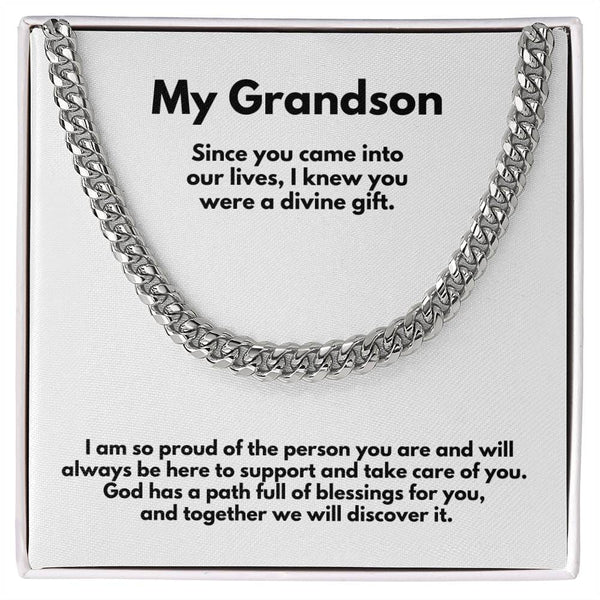 Grandparent's Eternal Love Necklace: A Personalized Cuban Link Chain with Heartfelt Message Jewelry/Cubanlink ShineOn Fulfillment 