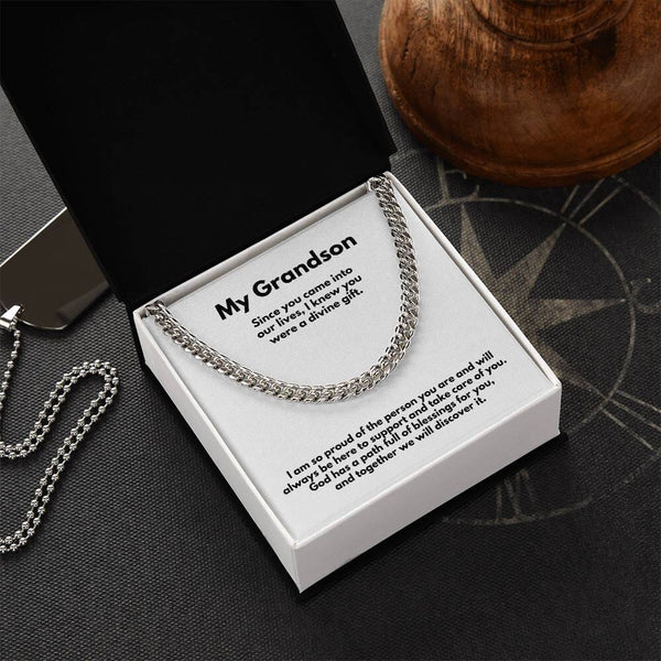 Grandparent's Eternal Love Necklace: A Personalized Cuban Link Chain with Heartfelt Message Jewelry/Cubanlink ShineOn Fulfillment Stainless Steel Standard Box 