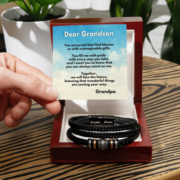 Grandson's Emblem of Eternal Blessing Bracelet: A Heartfelt Gift from Grandpa or Grandma Jewelry/LoveForeverBracelet ShineOn Fulfillment Luxury Box w/LED 