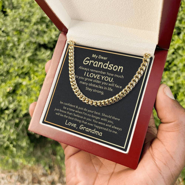 Grandson's Eternal Bond Cuban Link Necklace – A Timeless Emblem of Love and Strength from Grandma Jewelry/Cubanlink ShineOn Fulfillment 14K Yellow Gold Finish Luxury Box 
