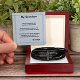 Grandson's Legacy Cross Bracelet: A Personalized Symbol of Love & Guidance Jewelry/CrossLeatherBracelet ShineOn Fulfillment Luxury Box with LED 