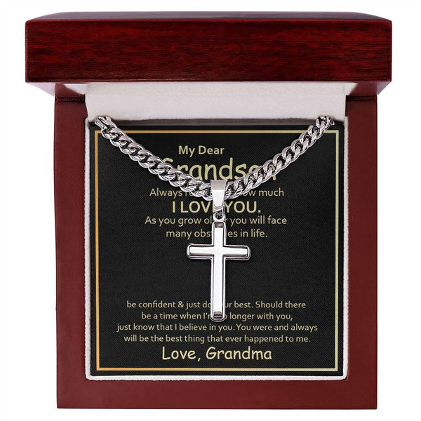 Grandson's Legacy of Love and Strength: Artisan Cross Necklace with Sentimental Message Jewelry/CubanlinkCross ShineOn Fulfillment 
