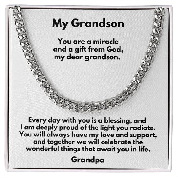 Grandson's Legacy of Love: Personalized Cuban Link Chain Necklace with Heartfelt Message Jewelry/Cubanlink ShineOn Fulfillment