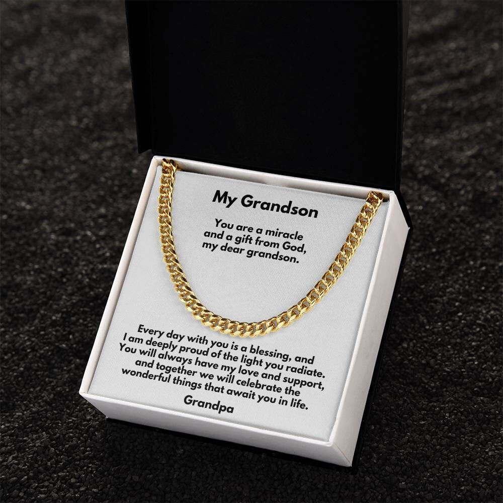 Grandson's Legacy of Love: Personalized Cuban Link Chain Necklace with Heartfelt Message Jewelry/Cubanlink ShineOn Fulfillment 