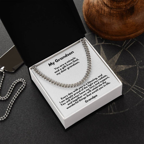 Grandson's Legacy of Love: Personalized Cuban Link Chain Necklace with Heartfelt Message Jewelry/Cubanlink ShineOn Fulfillment Stainless Steel Standard Box 
