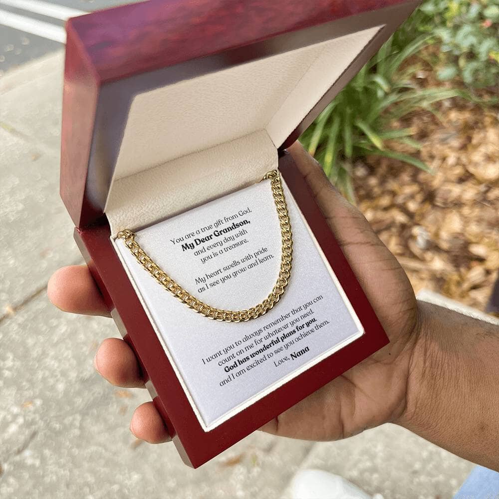 Legacy of Love: Grandparent's Blessing Cuban Link Chain Necklace with Personalized Godly Message Jewelry/Cubanlink ShineOn Fulfillment 14K Yellow Gold Finish Luxury Box 