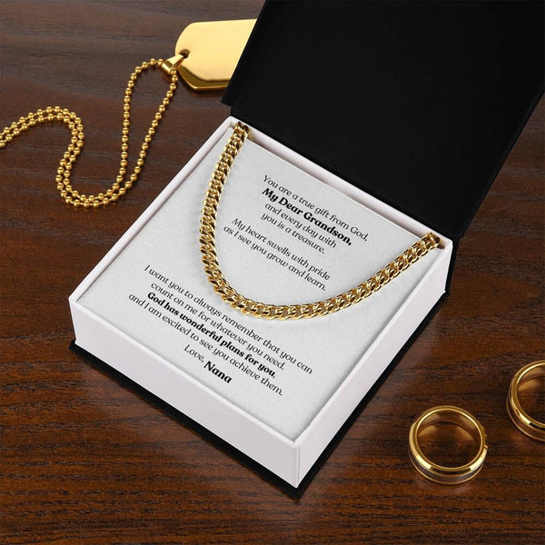 Legacy of Love: Grandparent's Blessing Cuban Link Chain Necklace with Personalized Godly Message Jewelry/Cubanlink ShineOn Fulfillment 14K Yellow Gold Finish Standard Box 