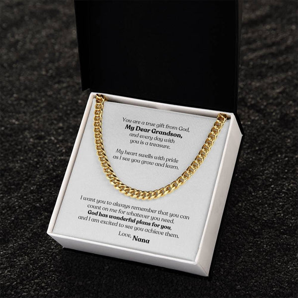 Legacy of Love: Grandparent's Blessing Cuban Link Chain Necklace with Personalized Godly Message Jewelry/Cubanlink ShineOn Fulfillment 