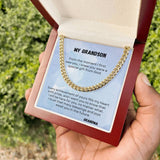 Legacy of Love: Grandson's Personalized Cuban Link Chain Necklace with Heartfelt Message Jewelry/Cubanlink ShineOn Fulfillment 14K Yellow Gold Finish Luxury Box 