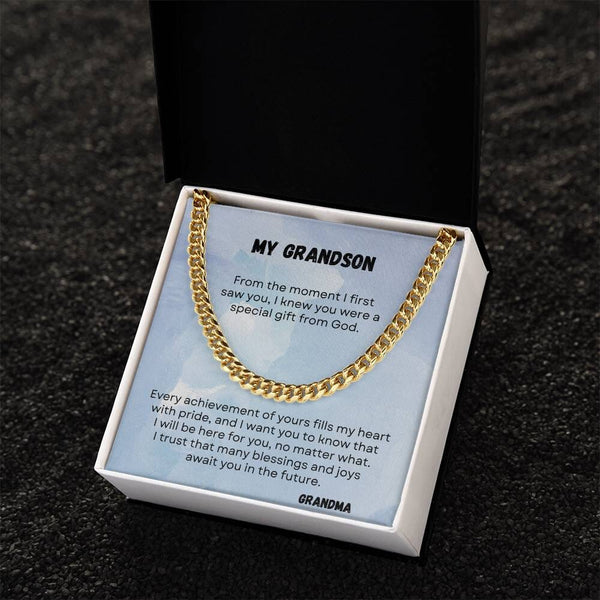Legacy of Love: Grandson's Personalized Cuban Link Chain Necklace with Heartfelt Message Jewelry/Cubanlink ShineOn Fulfillment 