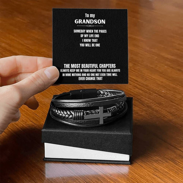 Legacy of Love: The Grandson's Cross Bracelet with Sentimental Message Jewelry/CrossLeatherBracelet ShineOn Fulfillment