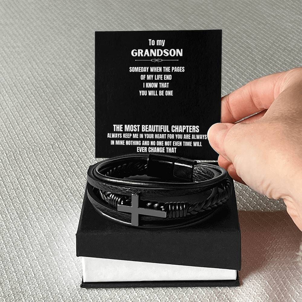 Legacy of Love: The Grandson's Cross Bracelet with Sentimental Message Jewelry/CrossLeatherBracelet ShineOn Fulfillment Standard Box 