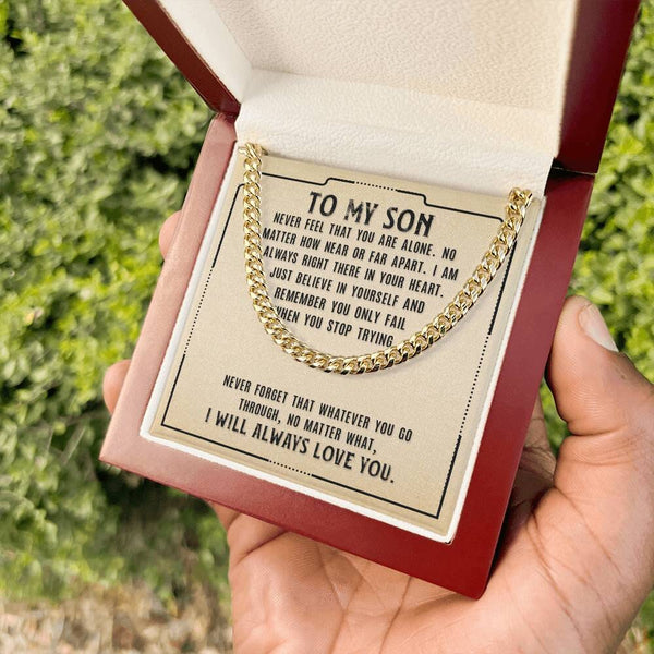 Unbreakable Bond: Inspirational Cuban Link Chain for Your Son – A Symbol of Everlasting Love and Support Jewelry/Cubanlink ShineOn Fulfillment 14K Yellow Gold Finish Luxury Box 