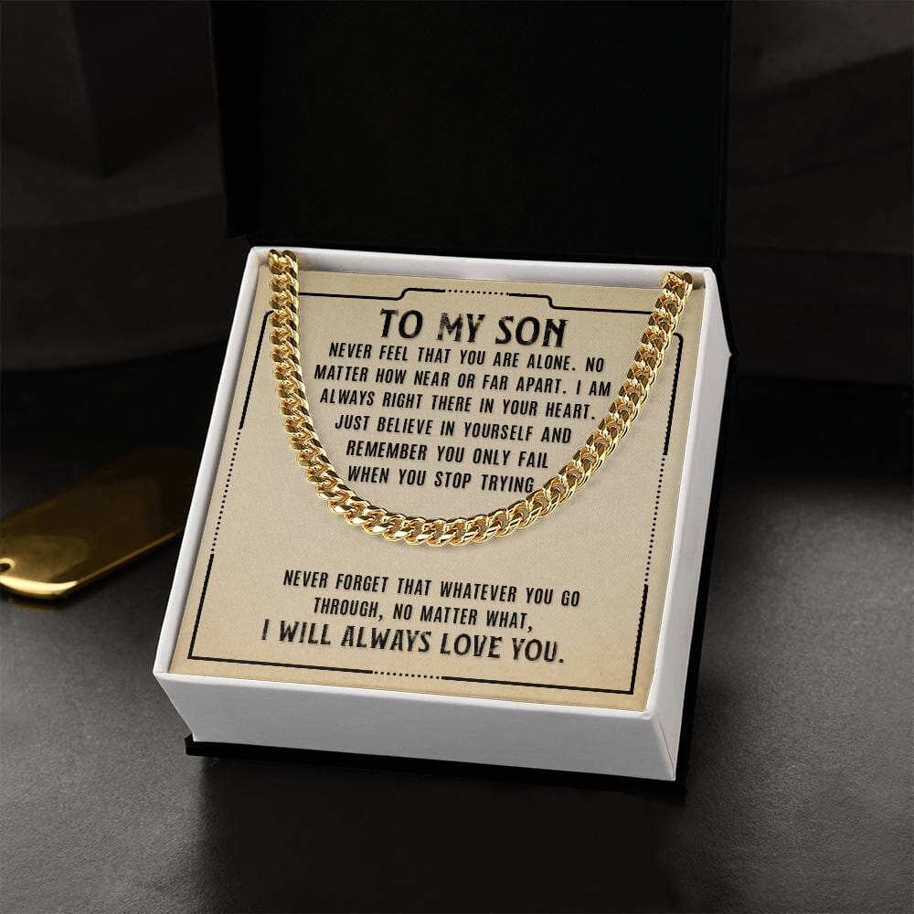 Unbreakable Bond: Inspirational Cuban Link Chain for Your Son – A Symbol of Everlasting Love and Support Jewelry/Cubanlink ShineOn Fulfillment 14K Yellow Gold Finish Standard Box 