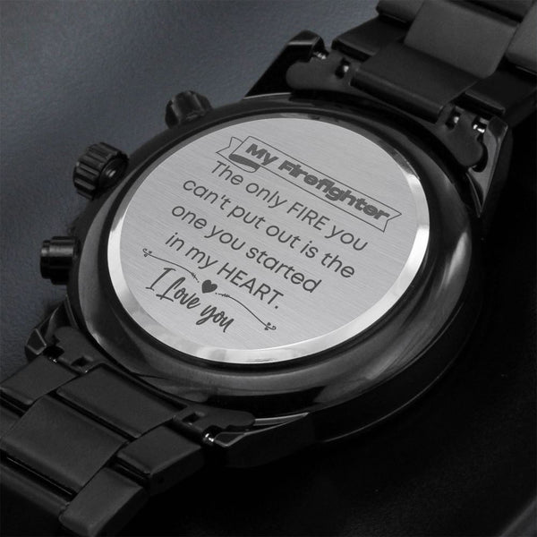 A Gift for Firefighter - Engraved Design Black Chronograph Watch Jewelry ShineOn Fulfillment 