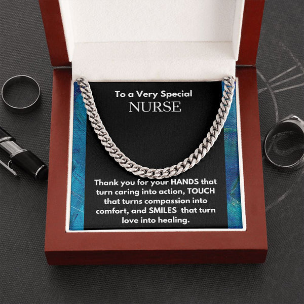 A special gift for him- To a very special Nurse, Cuban link chain necklace Jewelry ShineOn Fulfillment Cuban Link Chain (Stainless Steel) 