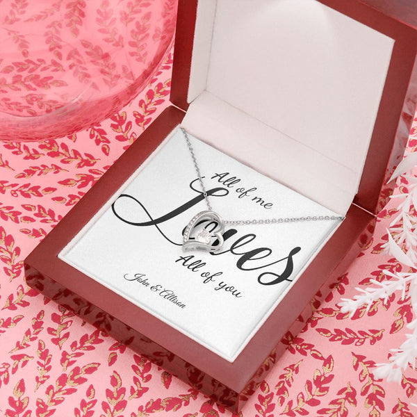 (Almost Gone) All Of Me Loves All Of You - Personalized Card Forever Love Necklace - Jewelry ShineOn Fulfillment 14k White Gold Finish Luxury Box 