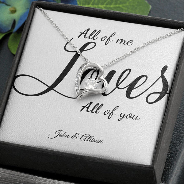 (Almost Gone) All Of Me Loves All Of You - Personalized Card Forever Love Necklace - Jewelry ShineOn Fulfillment 14k White Gold Finish Standard Box 