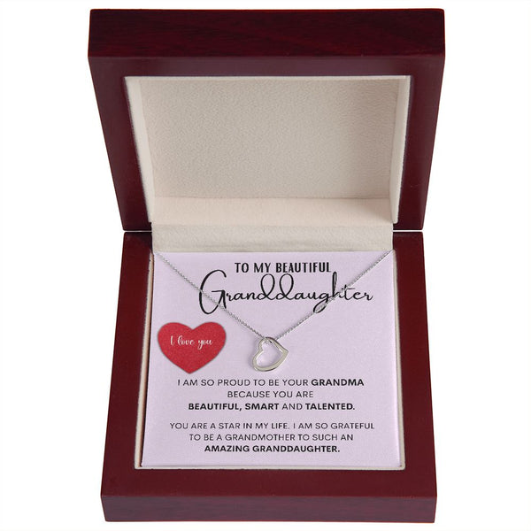 [ALMOST SOLD OUT] To my Beautiful Granddaughter - Beautiful Delicate Heart Necklace Gift Set Jewelry ShineOn Fulfillment 14K White Gold Finish Luxury Box 