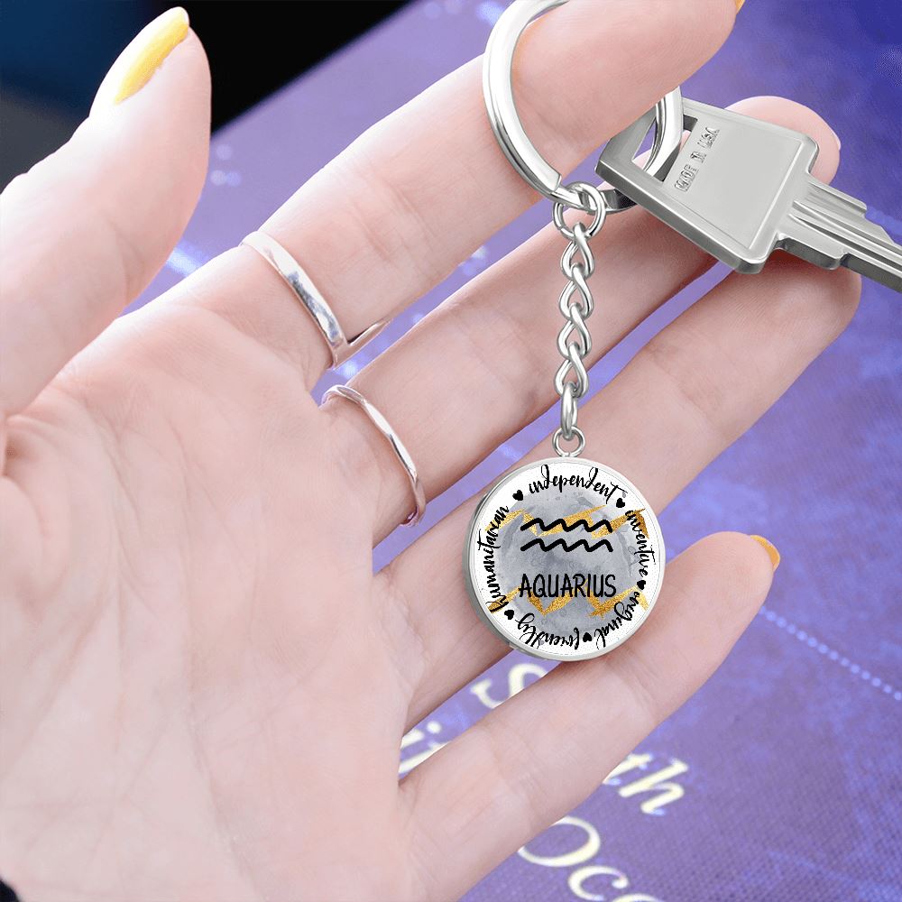 AQUARIUS: Independent, inventive, original, friendly, humanitarian - Graphic Circle Keychain Jewelry ShineOn Fulfillment 