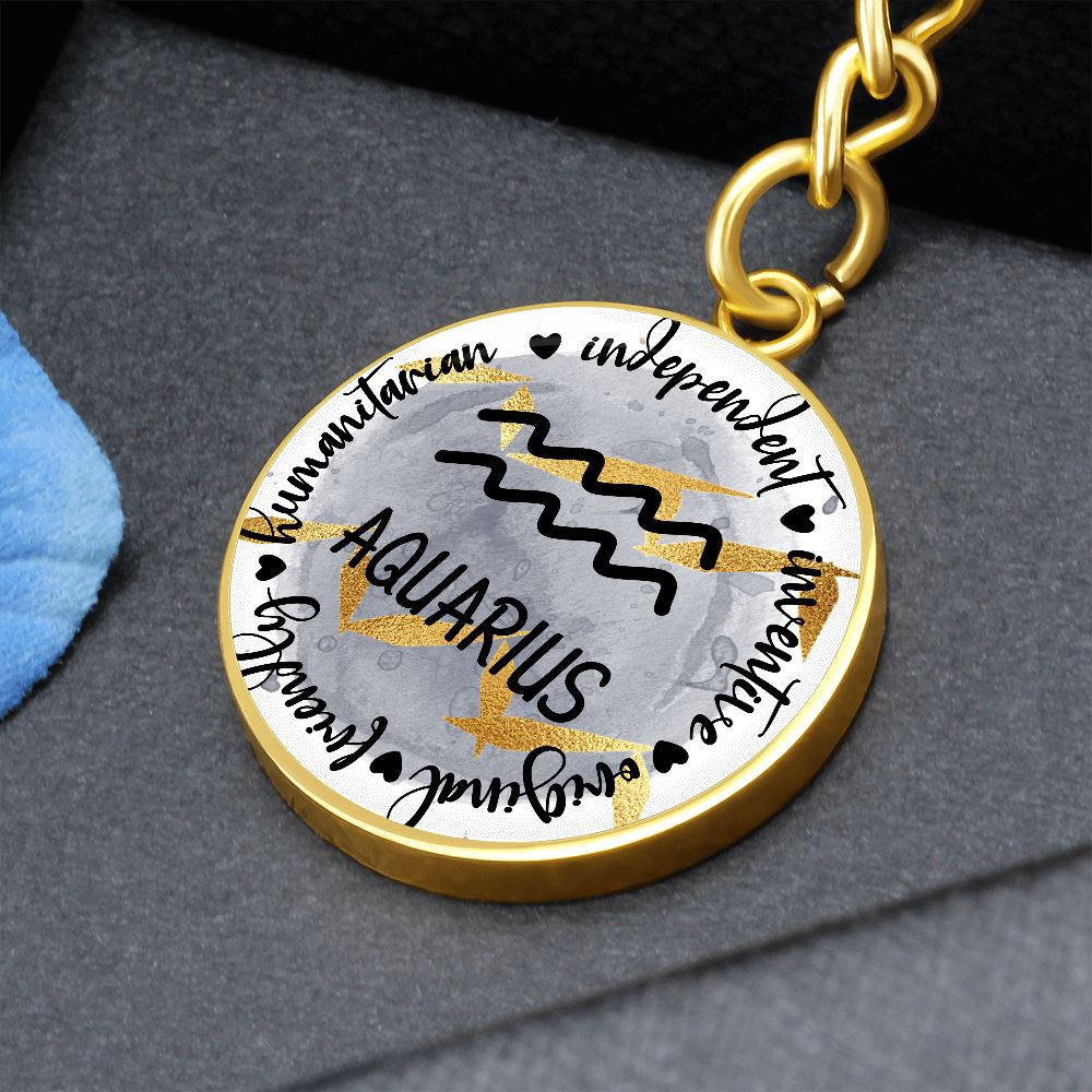 AQUARIUS: Independent, inventive, original, friendly, humanitarian - Graphic Circle Keychain Jewelry ShineOn Fulfillment Luxury Keychain (18K Yellow Gold Finish) No 