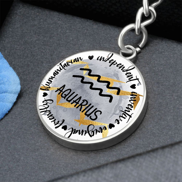 AQUARIUS: Independent, inventive, original, friendly, humanitarian - Graphic Circle Keychain Jewelry ShineOn Fulfillment Luxury Keychain (.316 Surgical Steel) No 
