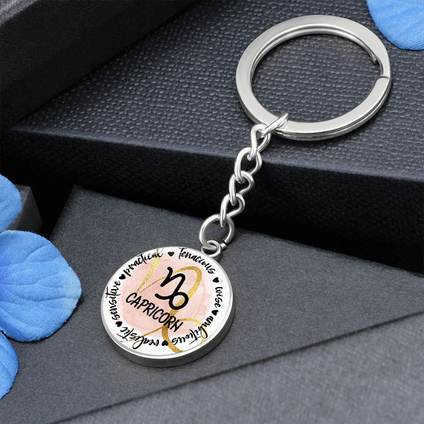 CAPRICORN: Tenacious, wise, ambitious, realistic, sensitive, practical - Graphic Circle Keychain Jewelry ShineOn Fulfillment Luxury Keychain (.316 Surgical Steel) Yes 