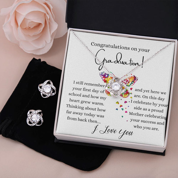 Congratulations on your Graduation - Love Knot Earring & Necklace Set! Jewelry ShineOn Fulfillment Standard Box 