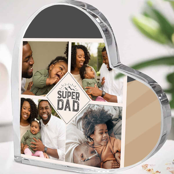 Customized 'Super DAD' Acrylic Heart: Plaque with 4 Photos - A Unique and Sentimental Gift to Celebrate Dad Jewelry ShineOn Fulfillment 12.5cm x 12.5cm *(4.9in x 4.9in) 