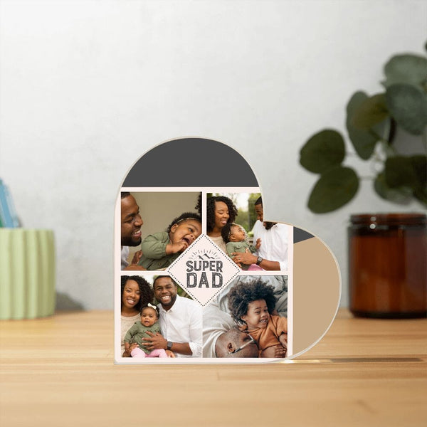 Customized 'Super DAD' Acrylic Heart: Plaque with 4 Photos - A Unique and Sentimental Gift to Celebrate Dad Jewelry ShineOn Fulfillment 