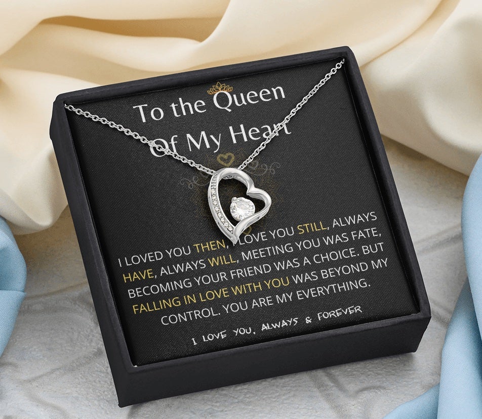 (Exclusive Offer) To The Queen Of My Heart - Forever Love Necklace -Black Jewelry ShineOn Fulfillment 14k White Gold Finish Standard Box 